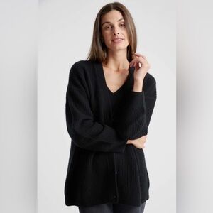 Quince Mongolian Cashmere Oversized Boyfriend Cardigan Sweater in black size XS